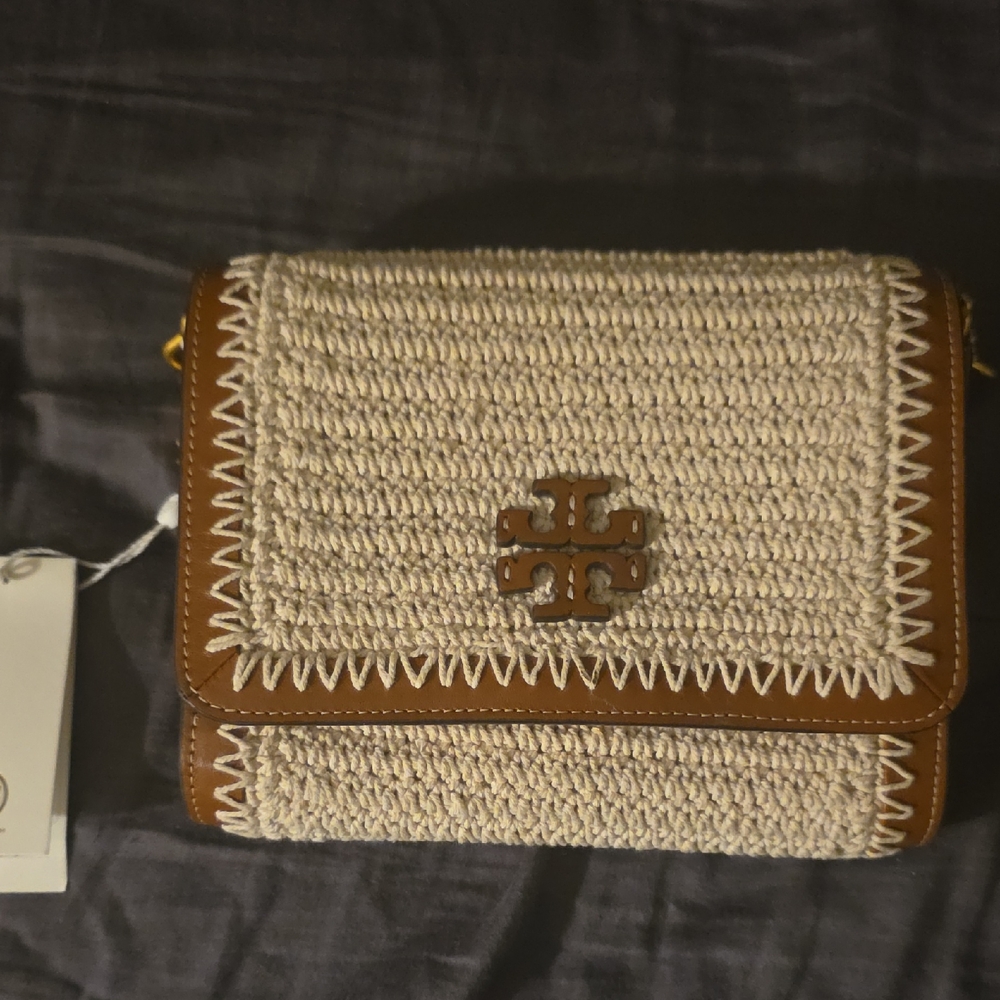 Tory Burch Tan and Cream Woven Crossbody Bag